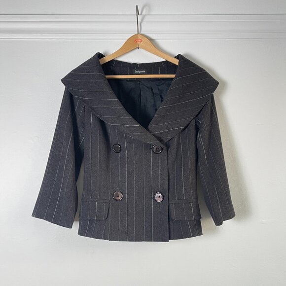 Sinéquanone Wide Neck Double Breasted Diplomatic Stripes Blazer Size 38 - Picture 2 of 13